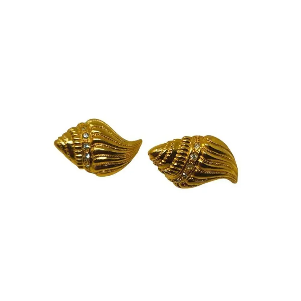 Vintage Kenneth J. Lane for Avon Shell-Shaped Clip-On Earrings | 1.50" | Gold-To - Picture 7 of 9
